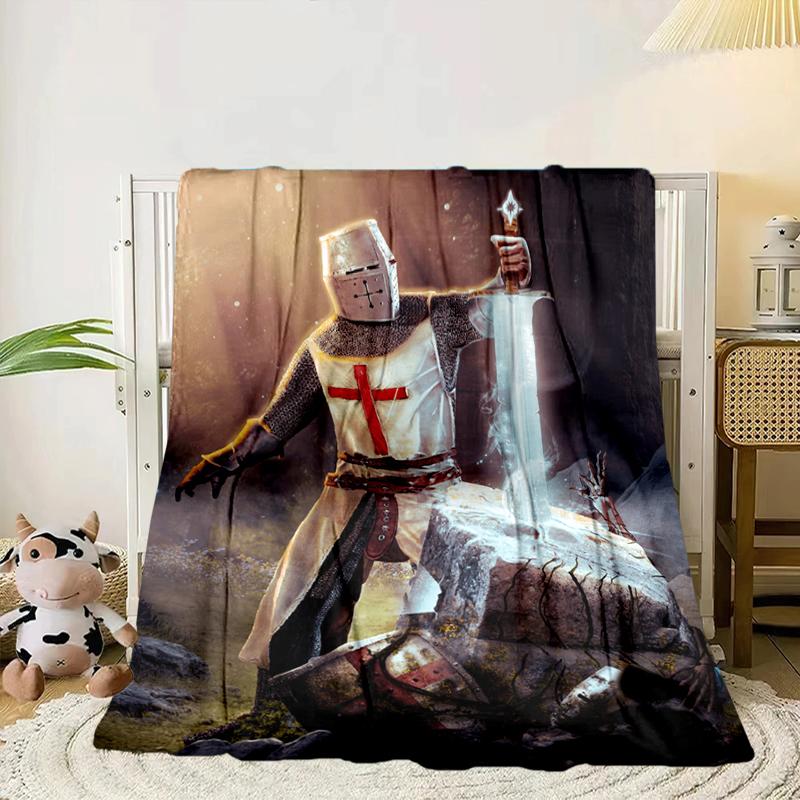 Knights Templar Symbol Blanket Flannel Blanket for Bed, Sofa, Camping, Hiking, Picnic Essentials, Gift for Family Fan Gifts