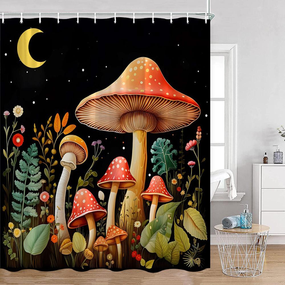 Mushroom Shower Curtains Retro Butterfly Boho Moon Floral Plant Magic Fairytale Mushroom House Dark Bath Curtain Bathroom Decor