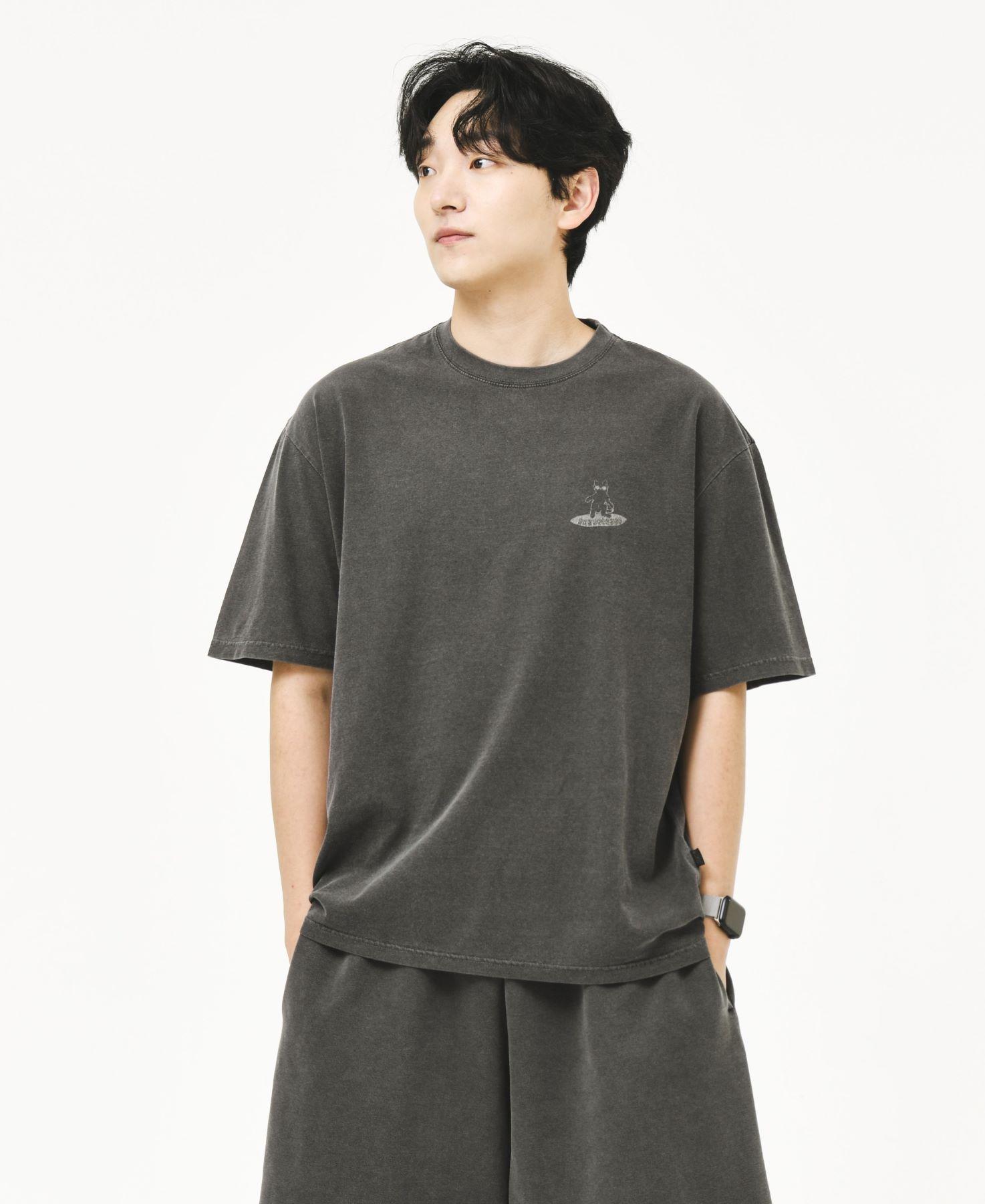 Bajubiju Surfing Cat Pigment T-Shirt [Chacoal] L
