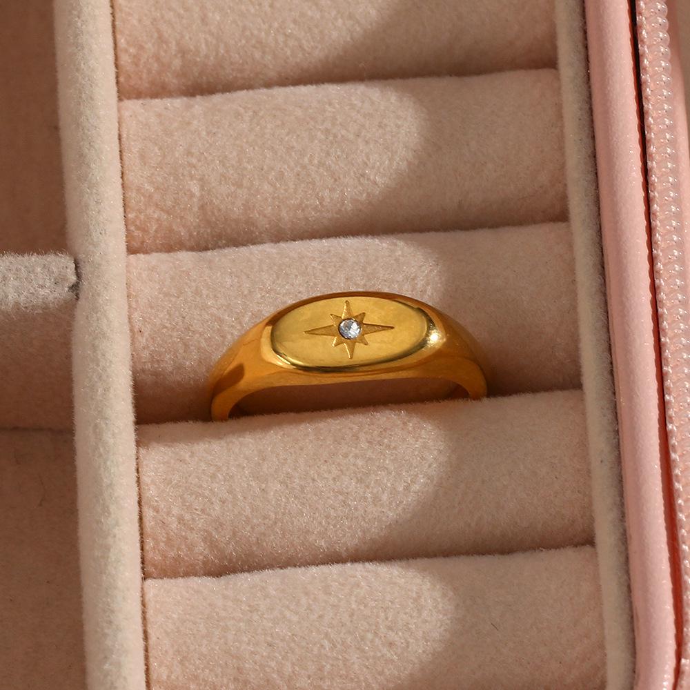 Europäisch-Amerikanische Mode 18K Gold Plated Edelstahl Ovaler Stern Zirkon Ring