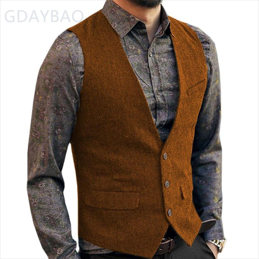 Pánská ležérní vesta se vzorem rybí kosti na rok 2024 - Nový britský styl