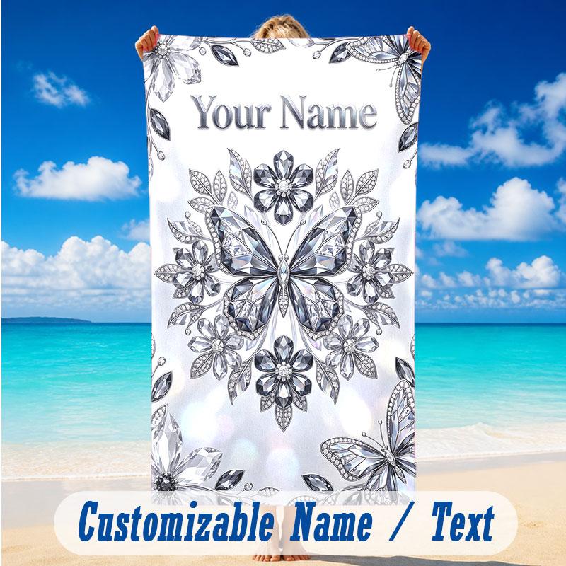 Butterfly Theme Beach Towel Personalized Custom Name & Text Soft Quick Dry Beach Towel for Swimming Travel