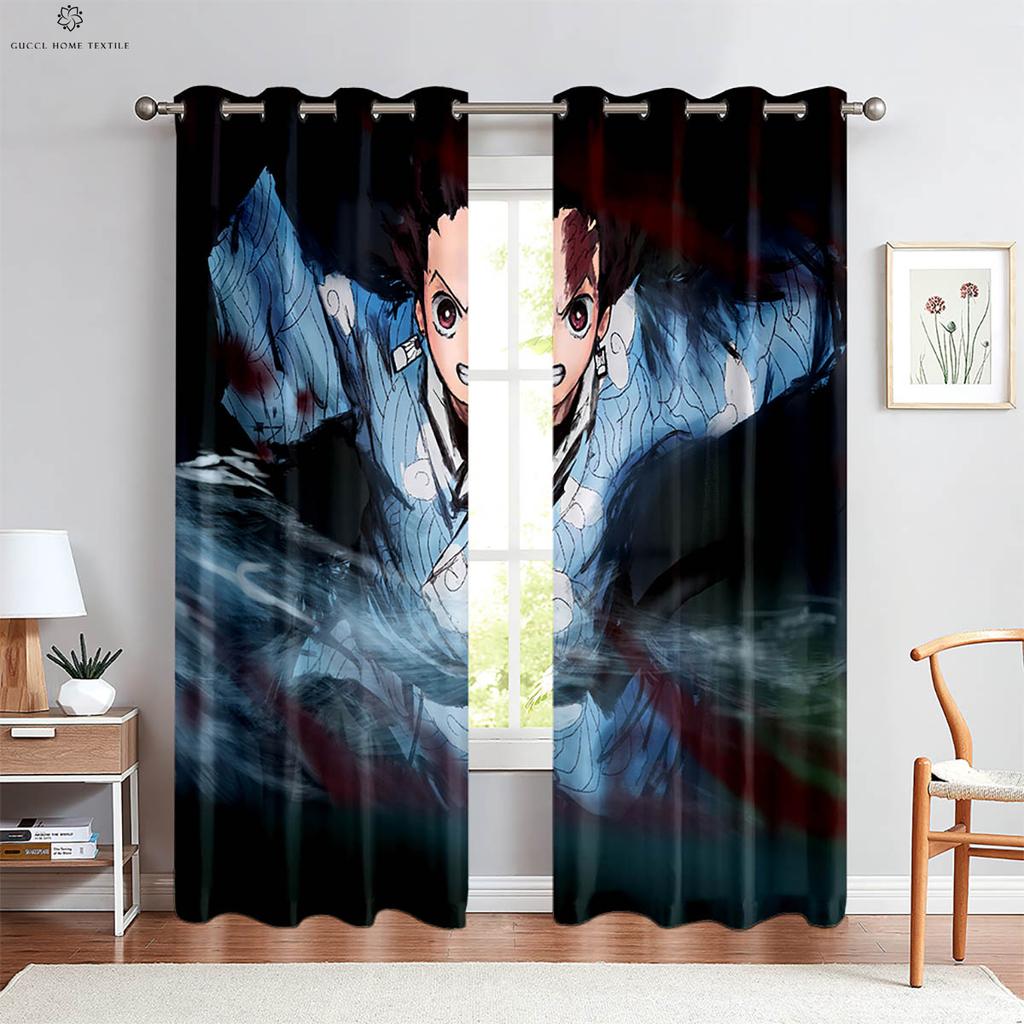 Anime Cartoon Girl Japanese Comic Print Curtains, Children's Room, Dormitory, Living Room, Study, Decorative, 2 Pcs