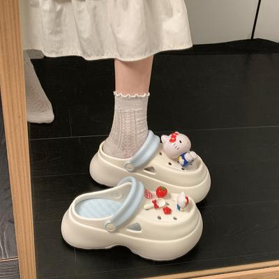 White Cartoon Cute Non-slip Thick-soled Hole Shoes Summer Wear with Skirt Soft-soled Cool Slippers