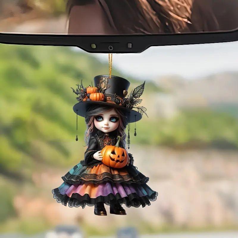 Pendant Car Acrylic With Witch And Pumpkin Design For Halloween Auto Interior
