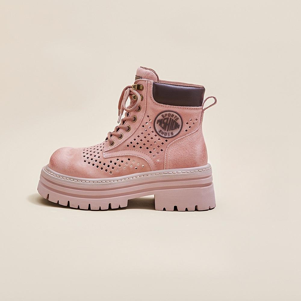 

Outdoor hollow Martin boots women s 2025 spring and summer new popular breathable inner height increase pink small thick-soled short boots 35