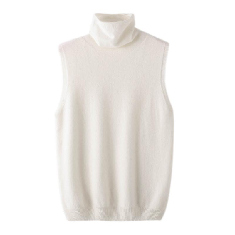 Women 100% Merino Wool Sleeveless Pullovers Turtleneck Sweater Waistcoat Wool Knitwear Spring Autumn Winter Fashion Vest Tops