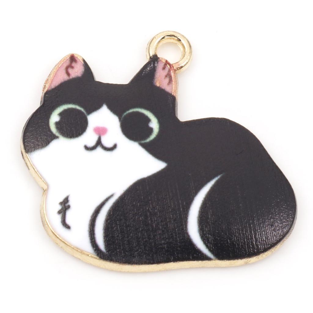 10 PCs Cartoon Enamel Cat Animal Charms Cute Gold Color Metal Pendants for DIY Necklace Bracelets Jewelry Making 23mm x 22mm