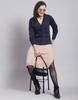 MONTE CARLO Womens Solid Navy Blue V Neck Full Sleeve Cardigan