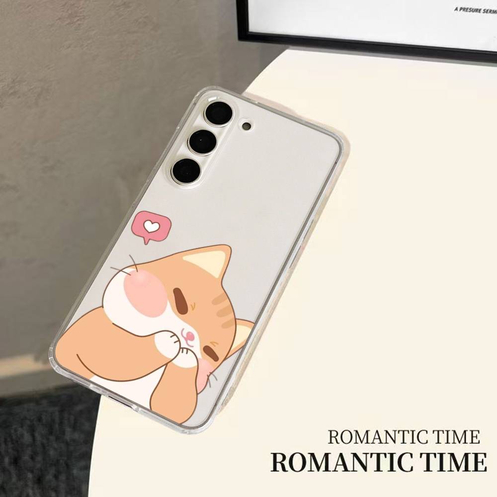 Cartoon Cat Phone Case For Samsung Galaxy S21 S22 S23 S24 S25ULTRA FE Ultra Plus5G A52S Transparent Cover