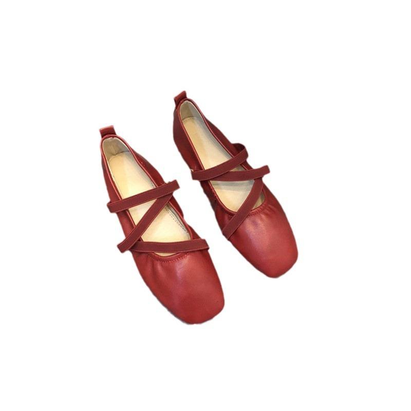 Fashion Spring Ballet Flat Shoes Women Comfy Leather Shoes  Women Luxury Women Square Toe Flat Mary Janes Ladies Shoes Double Buckle
