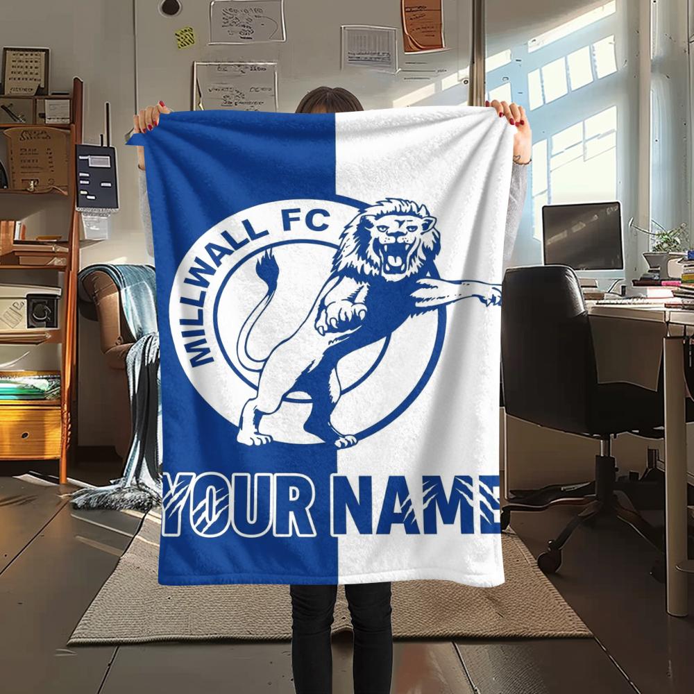 1PC Custom Name Millwall FC Patterned Flannel Blanket Suitable For All Seasons for Home Decor Warmth and Comfort Gifts Holiday Present