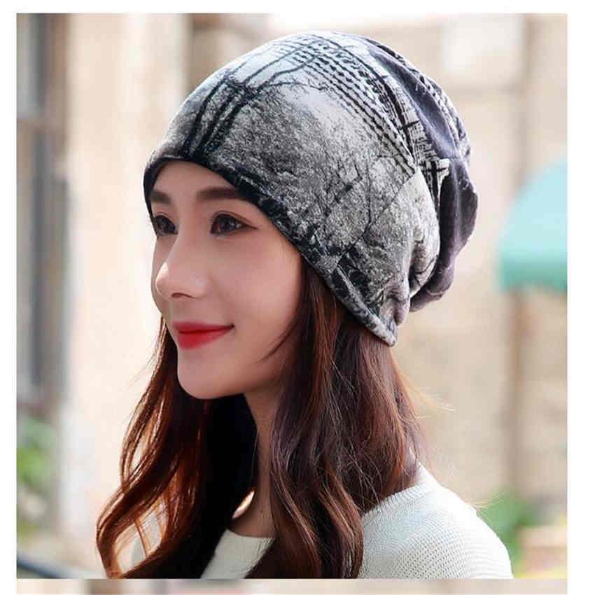 Women Hat Polyester Adult Casual Floral Hats Spring Autumn Two Used Female Cap Scarf 3 Colors