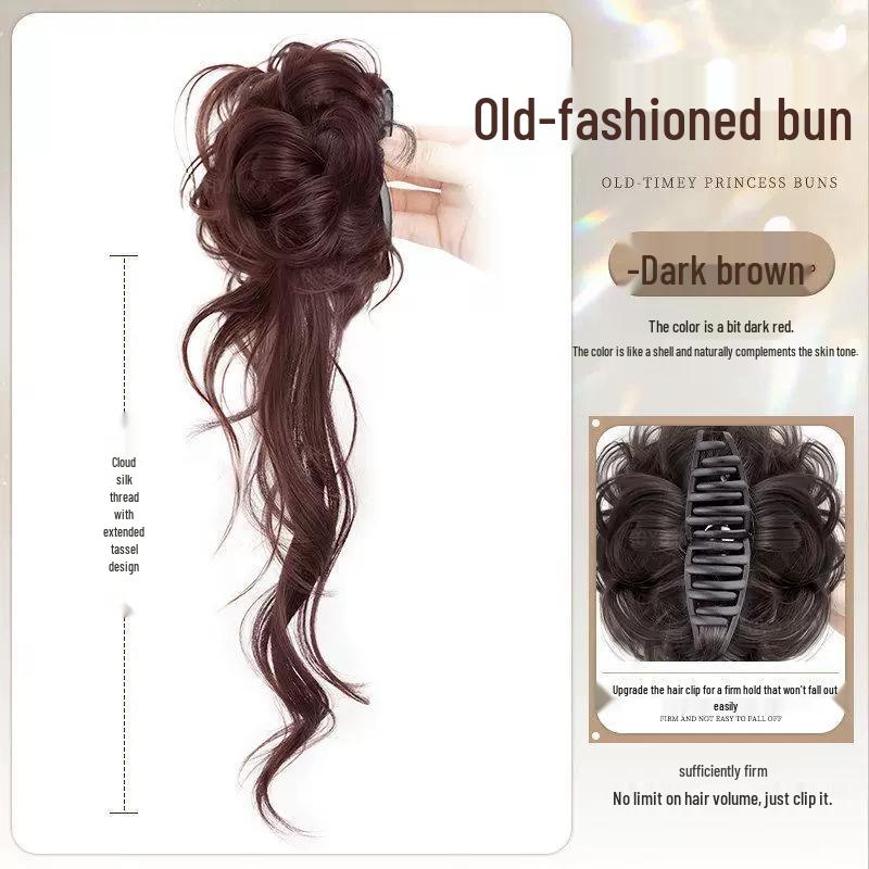 Vintage Korean Drama-Style Fluffy Dragon Whisker Bun Wig Clip - Rich Girl Hair Accessory