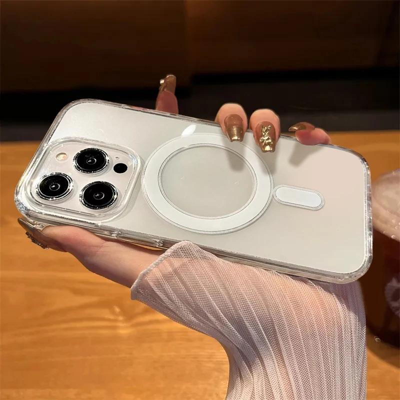Încărcare fără fir magnetică transparentă la modă pentru husă Magsafe pentru iPhone 15 14 13 12 11 Pro Max Accesorii pentru husa de protecție antișoc