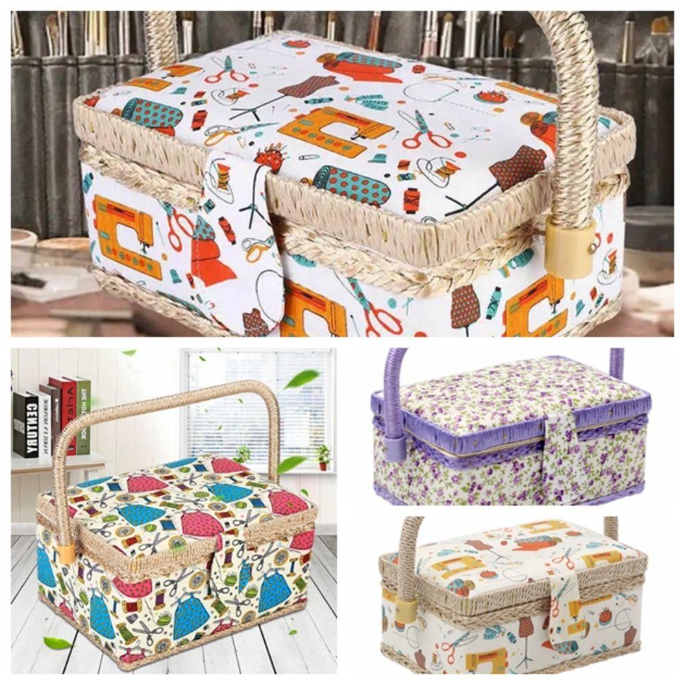 Fashion Fabric Craft Sewing Basket Retro Thread Needle Storage Basket Sewing Storage Box  Home