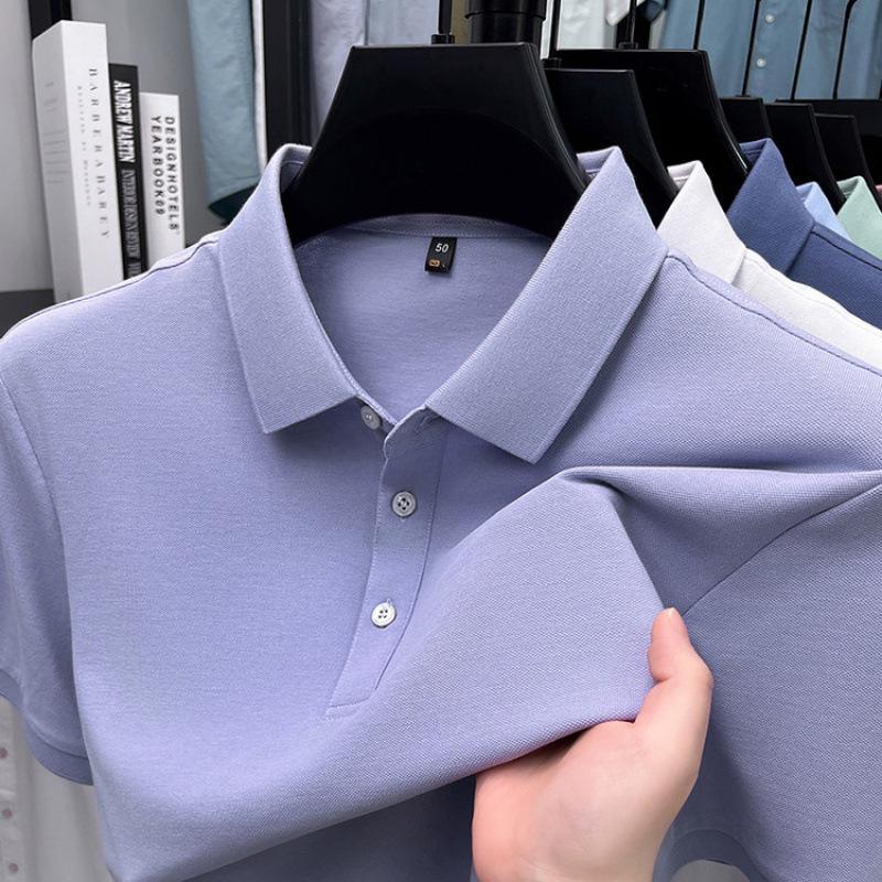 Men's Short Sleeve Turn-Down Collar Shirt - Mercerized Cotton, 16 Solid Colors, Straight Leg for Mature Style