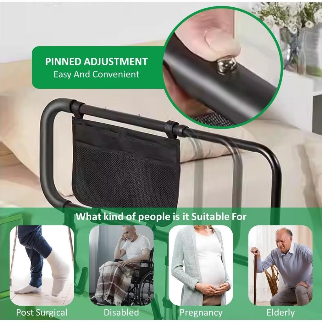 3-in-1 Foldable Bedside Grab Bar Elderly People Using Multipurpose Bedside Safety Handrail With Storage Pouch Bedside Handrail