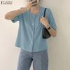 Women Casual Round Neck Solid Color Loose Short Sleeve Blouse