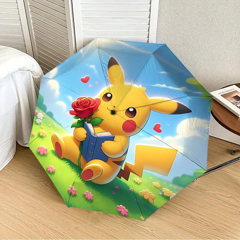 

1pc Pikachu, Rose Automatic Folding Umbrella] Durable Iron Frame & Rod, Portable Folding, Makes a Great Holiday Gift yy251016260