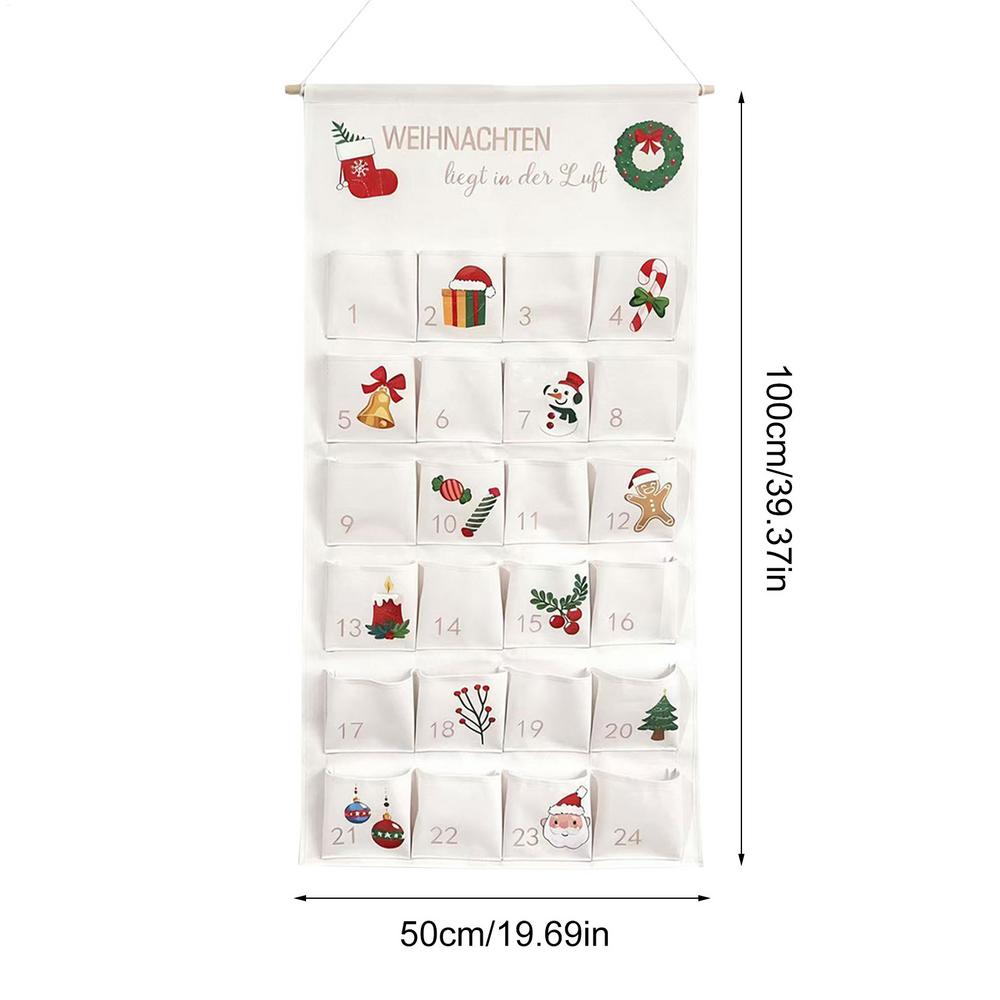 24 Days Christmas Advent Storage Pouch Countdown Calendar Fabric Hangable Bags Reusable Holiday Home Wall Decoration 50x100cm