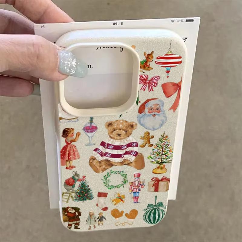Cartoon Bear Christmas Pattern Phone Case For iPhone 17 17 Air 16 15 14 13 12 11 Pro Max 16E 15 14 Plus X XR XS Protection Cover