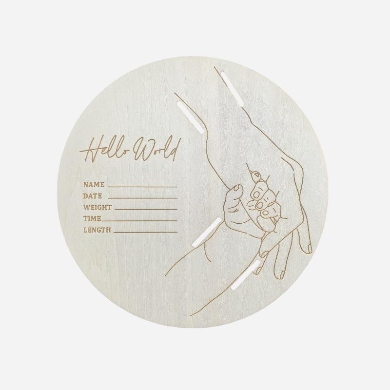 Wooden Baby Birth Hospital Bracelet Commemorative Plaque, Circular Carved Newborn Collection Plaque