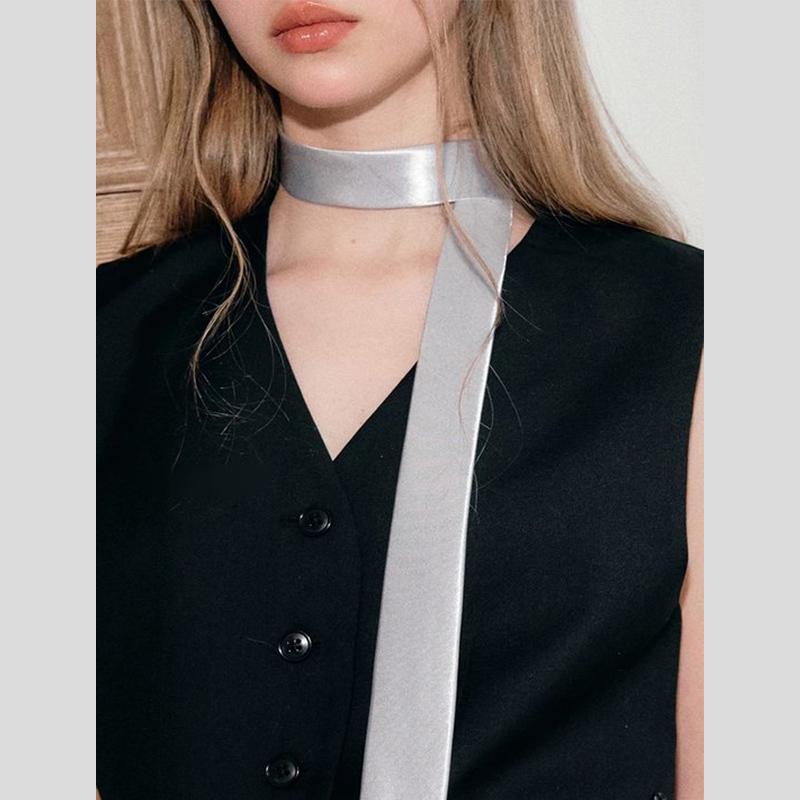 5x200cm Solid Color Silk Scarf for Women Versatile Narrow and Long Neckerchief Silk Satin Headband Fashionable Decoration Ribbon