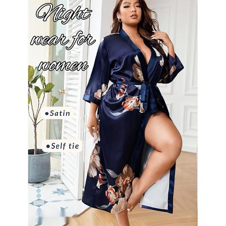 Women's Plus Size Valentines Robe, Sexy Satin Robe Long Sleepwear