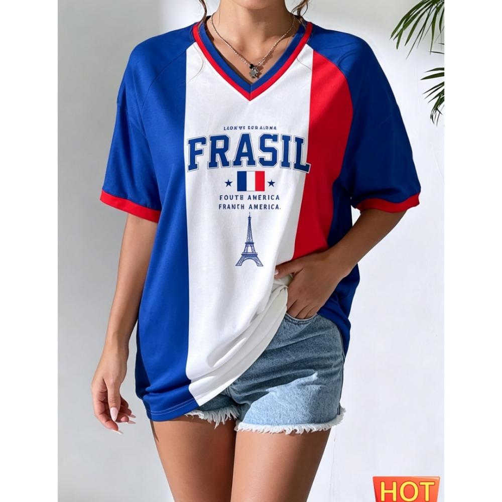 Summer women s V-neck jersey France football jersey Breathable sport women s T-shirt polyester breathable T-shirt 3D 2026 jersey S