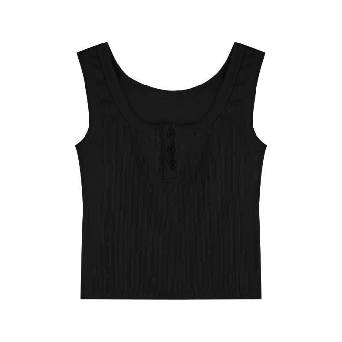 

Женская мода повседневная летняя весна однотонные принтованные безрукавки с U-образным вырезом блузки и рубашки L чёрный