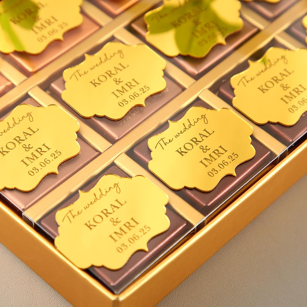 50 pcs Mirror Gold custom wedding chocolate sticker labels,  label anniversary chocolate sticker labels, engagement gift sticker