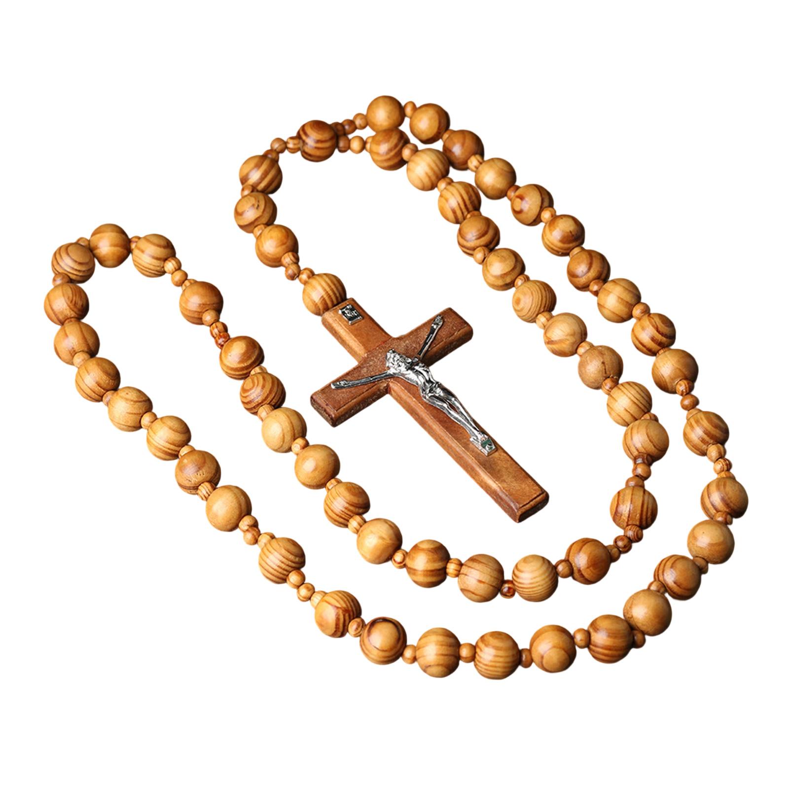 Oversized Spiritual Wooden Crosses Wall Decors Catholic Prayer Beads Rosary Chain Hanging Ornament Home Church Accent 1