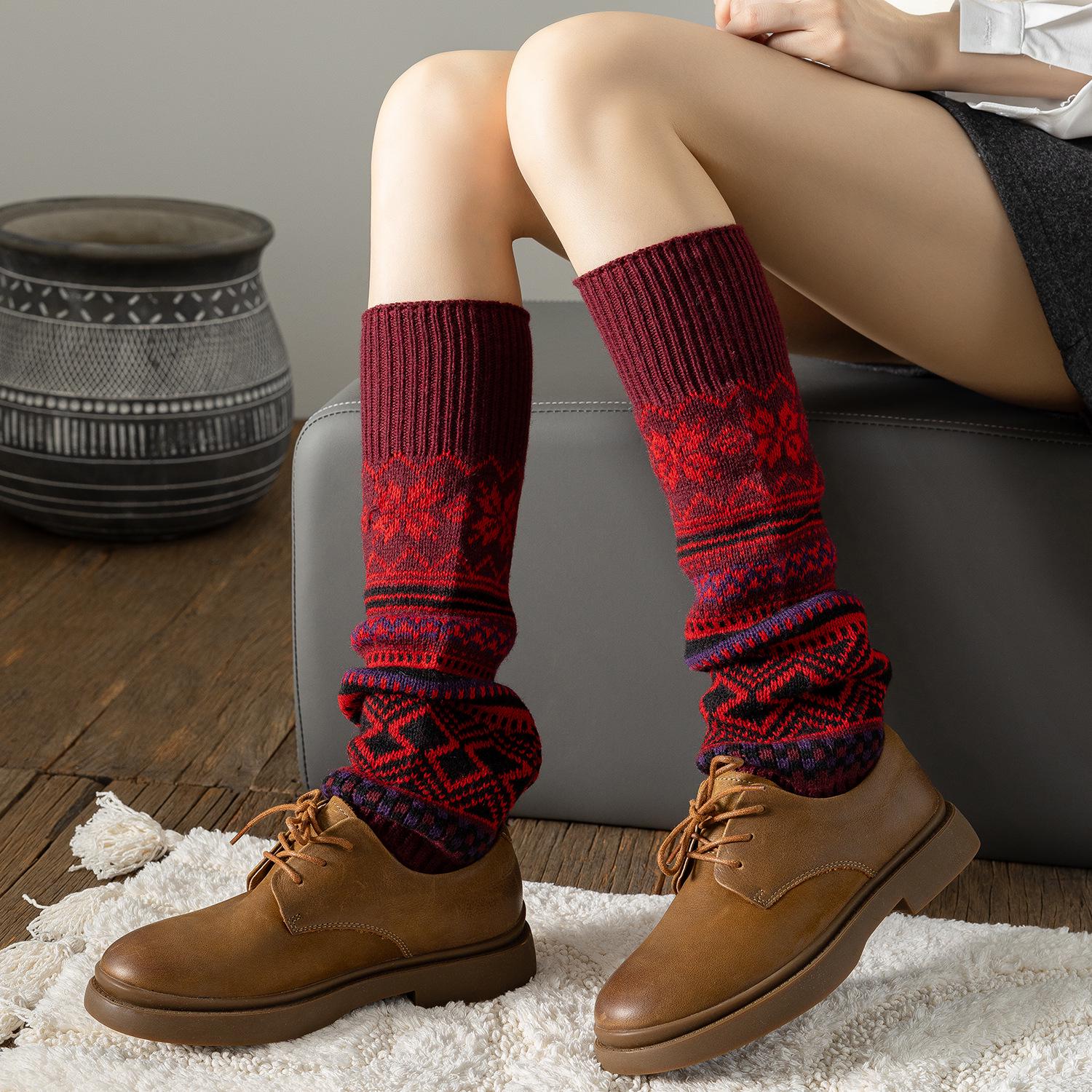 

Кашемировые вязаные гетры с узором «снежинка» - до середины икры, ретро зимние манжеты для носков One Size