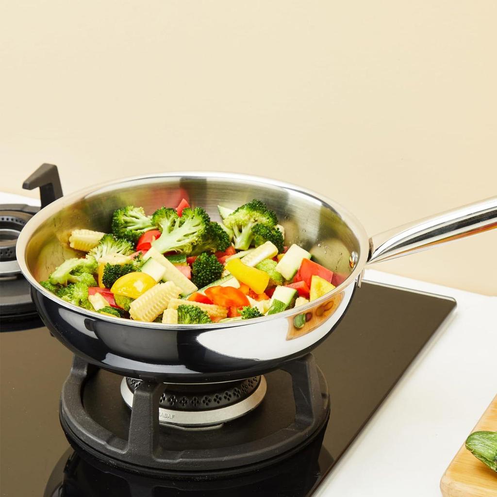 Stainless Steel Triply Frying Pan (Small Size/ 22Cm) | Induction and Gas Stove Compatible | Three-Layer Durable Construction