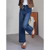 Blue Straight-Leg Jeans for Women, Summer Style, Plus Size, Suitable for Pear-Shaped Body, High-Waisted, Slimming, Stretchy, Cropped Wide-Leg Pants