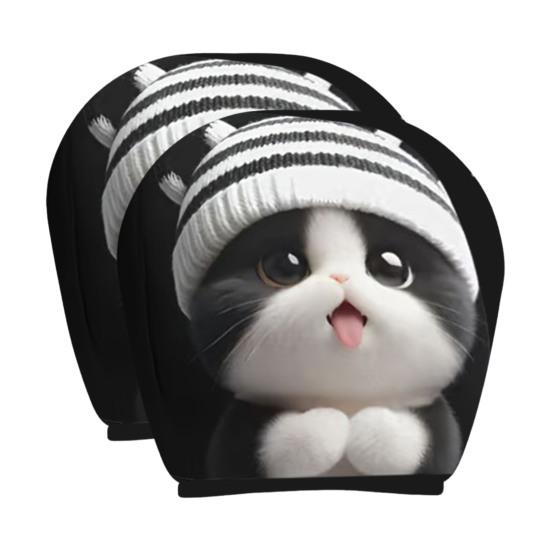 Protective Covers for Car Seats 2PCS Universal Knitting Headrest Cover, Dog/Cat/Tiger/Monkey Fit Auto Accessories Printed, Breathable Stretch Vehicle