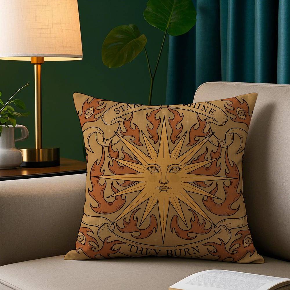 Retro Sun And Moon Pillow Case Short Plush Print Cushion Cover Square Throw Pillow Covers Sofa Home Decor