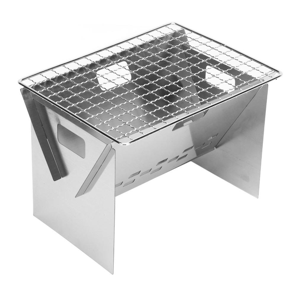 Thickened Folding Charcoal BBQ Grill Stainless Steel Square BBQ Grill  Backyard Barbecue серебряный