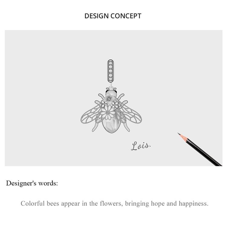 BAMOER Autentic 925 de argint Sterling albină colorată Breloc cu mărgele CZ pentru brățară, fabricarea de bijuterii DIY