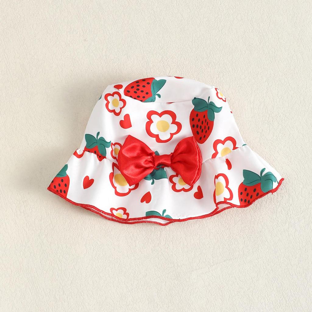 Strawberry Print Tank Top & Skirt Set with Hat for Infants and Toddlers - Cute European & American Style