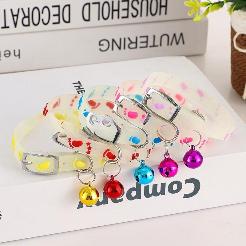 Glow In The Dark Fish Bone Silicone Cat Collar With Bell Adjustable Soft Night Safety Collar For Kitten Small Cats