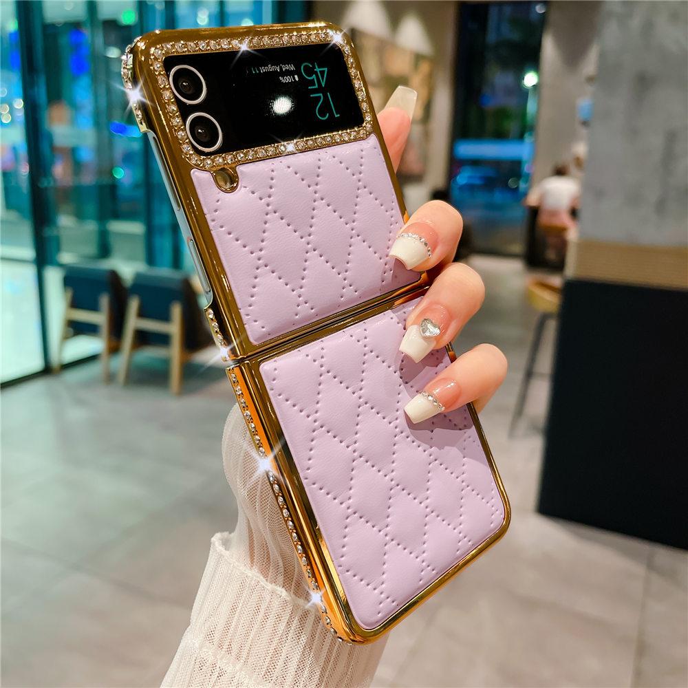 Luksusowe Złocone Diamentowe Skórzane Etui Na Samsunga Z Flip 6 Flip 5 Flip 4 3 Wstrząsoodporne Etui Na Telefon typu Flip6 Coque