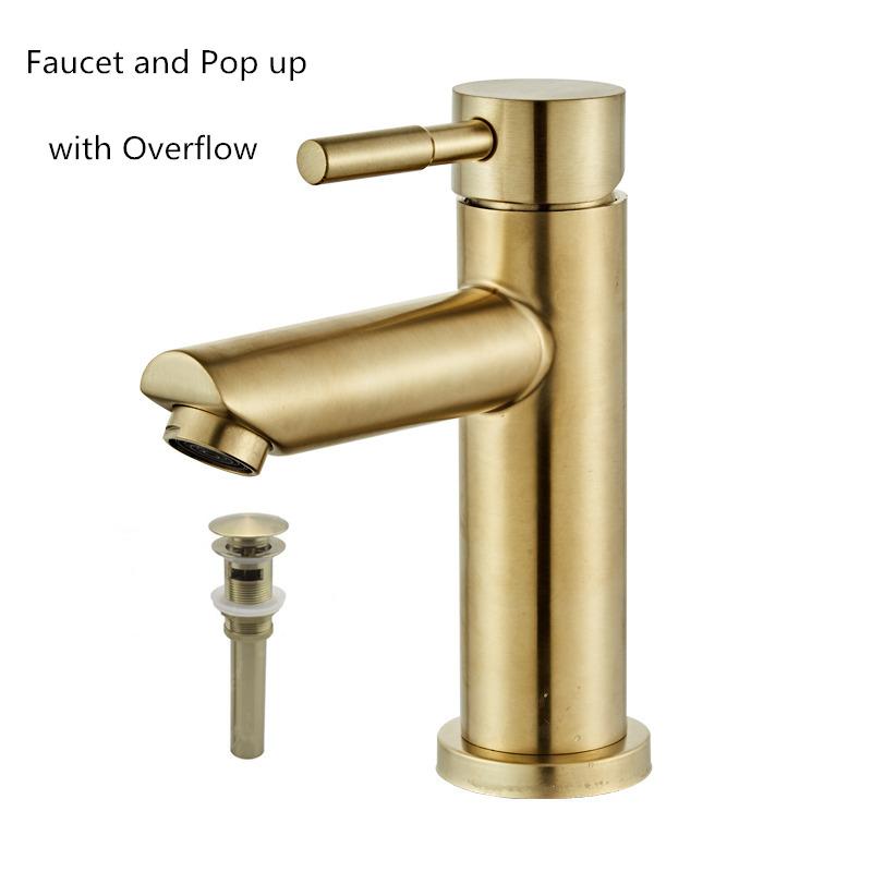 Bathroom Faucet Solid Brass Bathroom Basin Faucet Cold And Hot Water Mixer Sink Tap Single Handle Deck Mounted Brushed Gold Tap