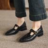 Krazing Pot Sheepskin Round Toe Thick Med Heels Spring Shoes Slip on Big Size 42 Loafers Women Metal Buckle Pleated Pumps