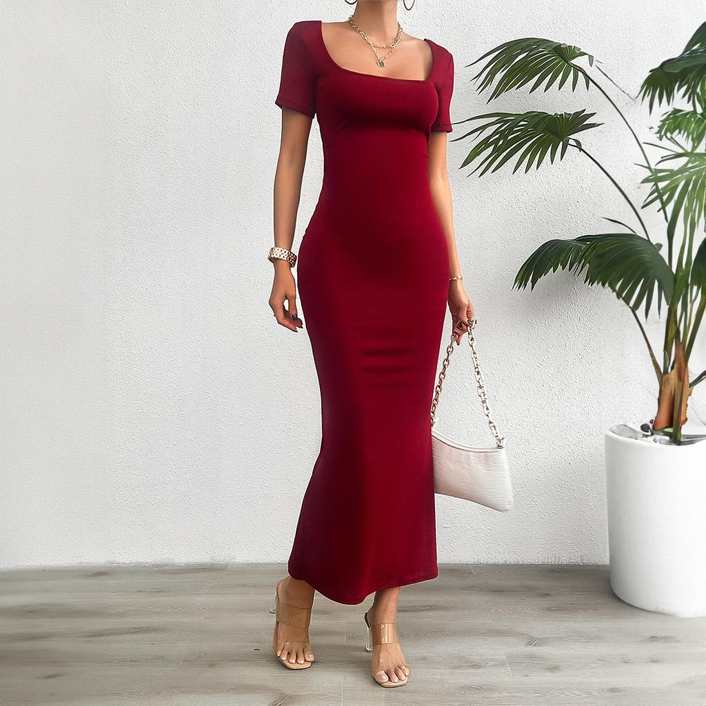 Women's Summer Solid Color Slim Short-sleeved Dress