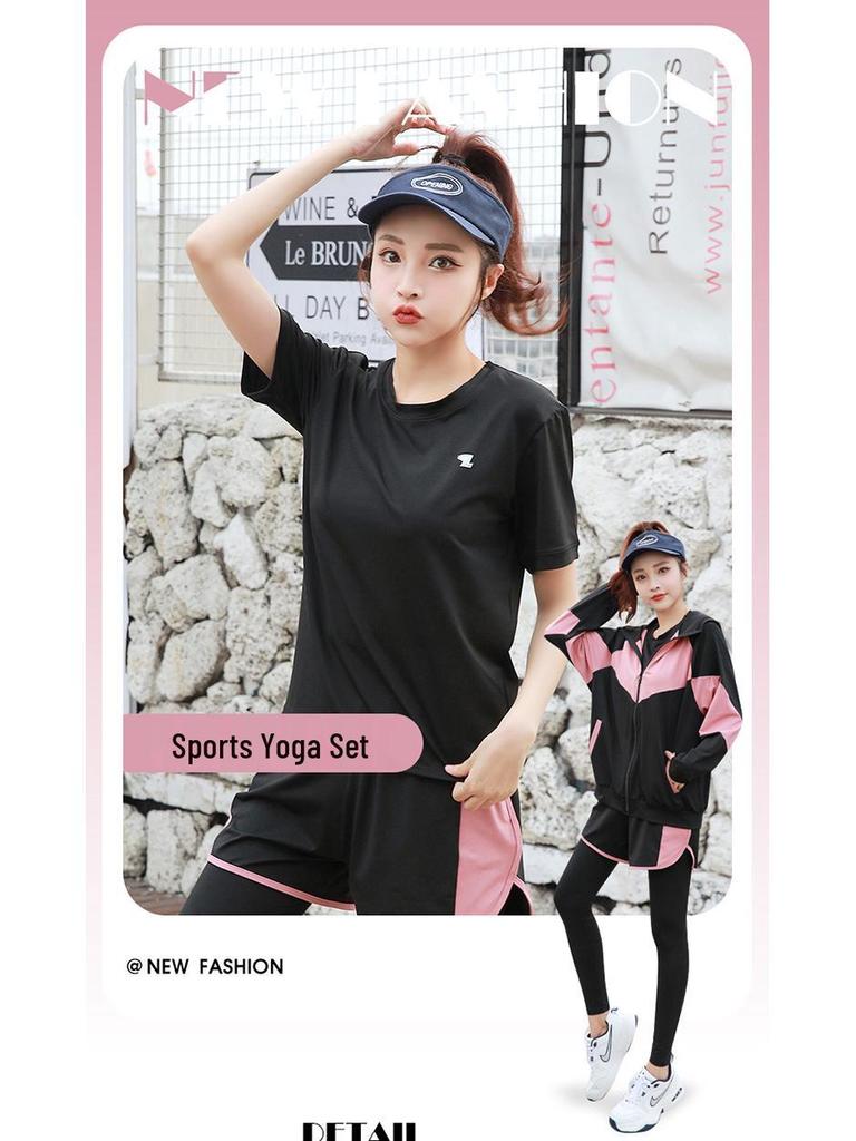 Women's Plus Size 5-Piece Yoga Set: Long Sleeve & Pants for Autumn/Winter Outdoor Gym Running