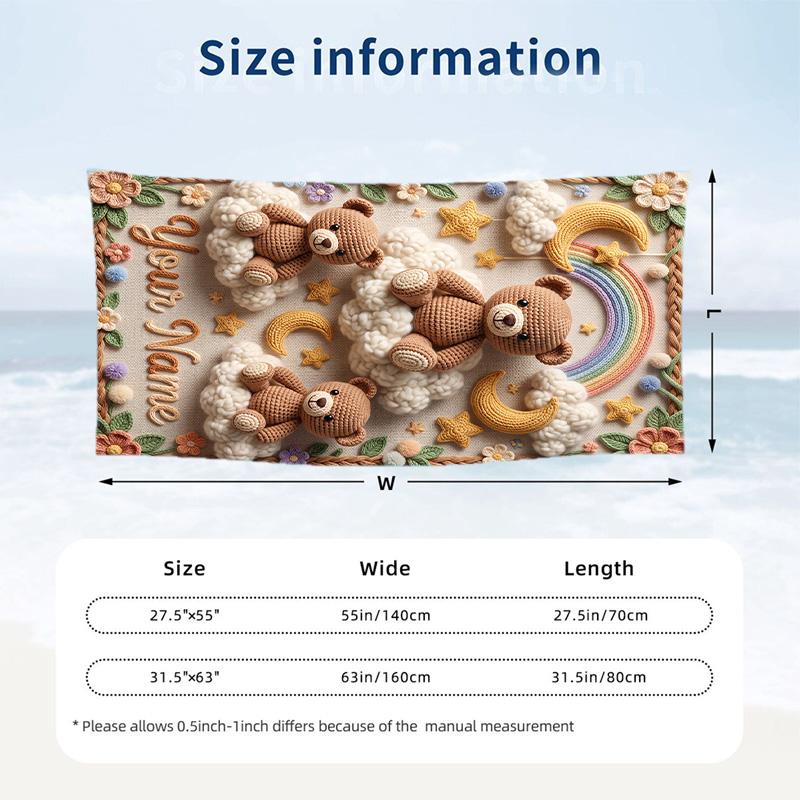 Teddy Bear Theme Beach Towel Personalized Custom Name & Text Soft Quick Dry Beach Towel for Swimming Travel