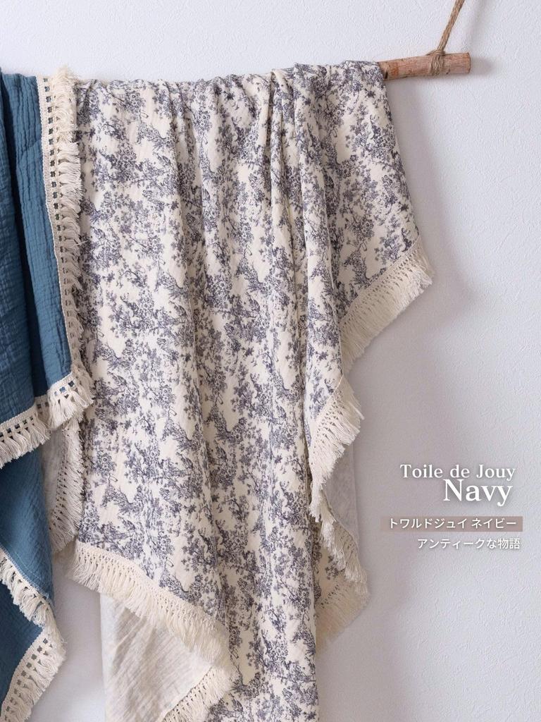 Sweet Mommy Baby Swaddle Bath Towel, Ibul, Double Gauze with Fringe, 100x120cm [Toile De Jouy Navy]