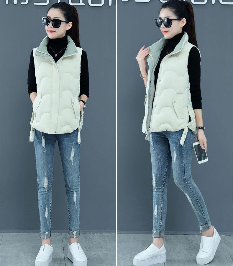 Autumn and Winter Women's Solid Color Loose Vest Stand-up Collar Short Vest Jacket Cotton Padded Women's Windproof Warm Vest